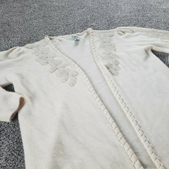 Vintage CERVELLE Open Front Cardigan Cream Embellishment Angora Lambswool - Picture 3 of 10